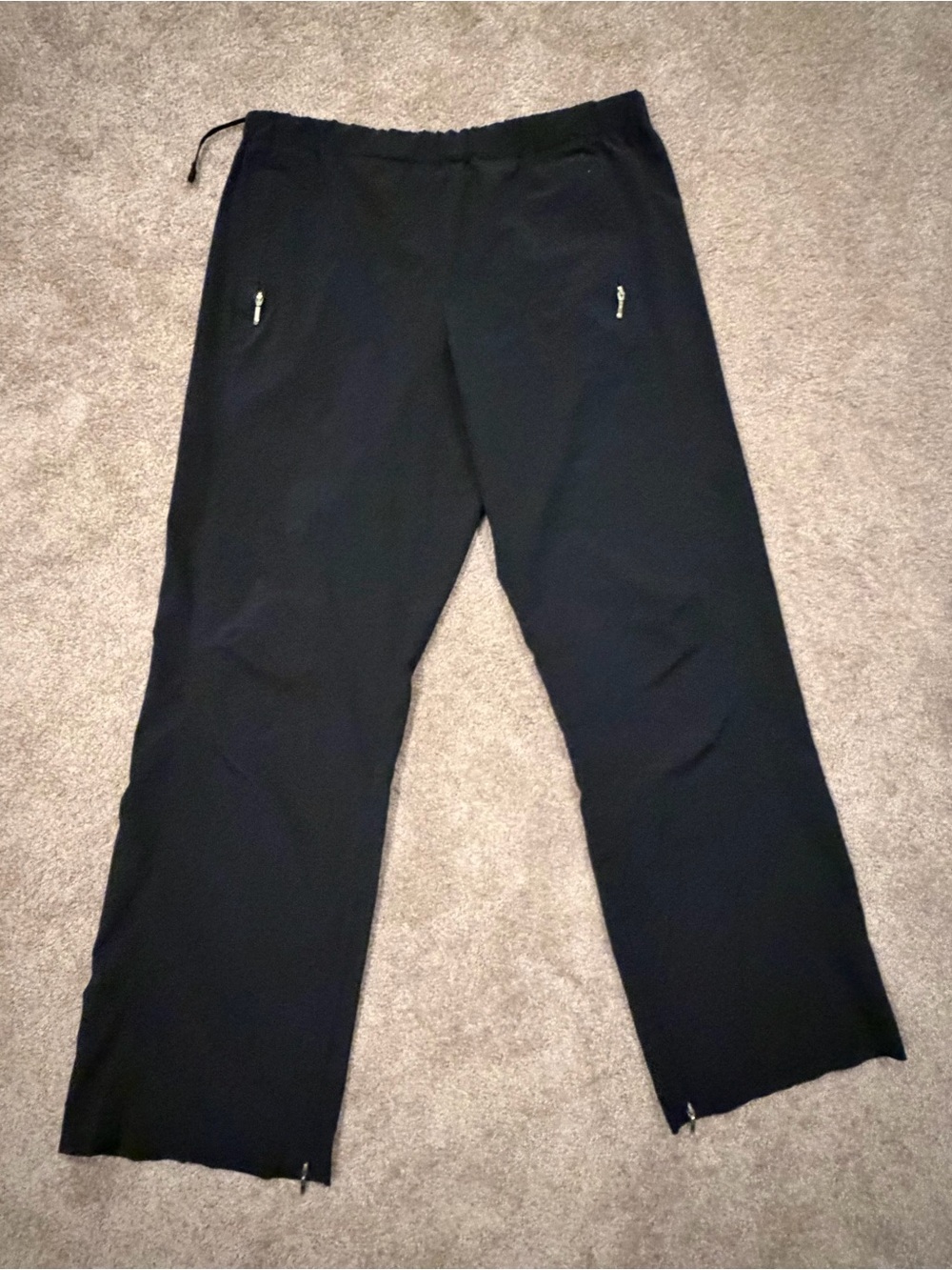 Lucy Black Wide Leg Athletic Travel Pants Ankle Zips M